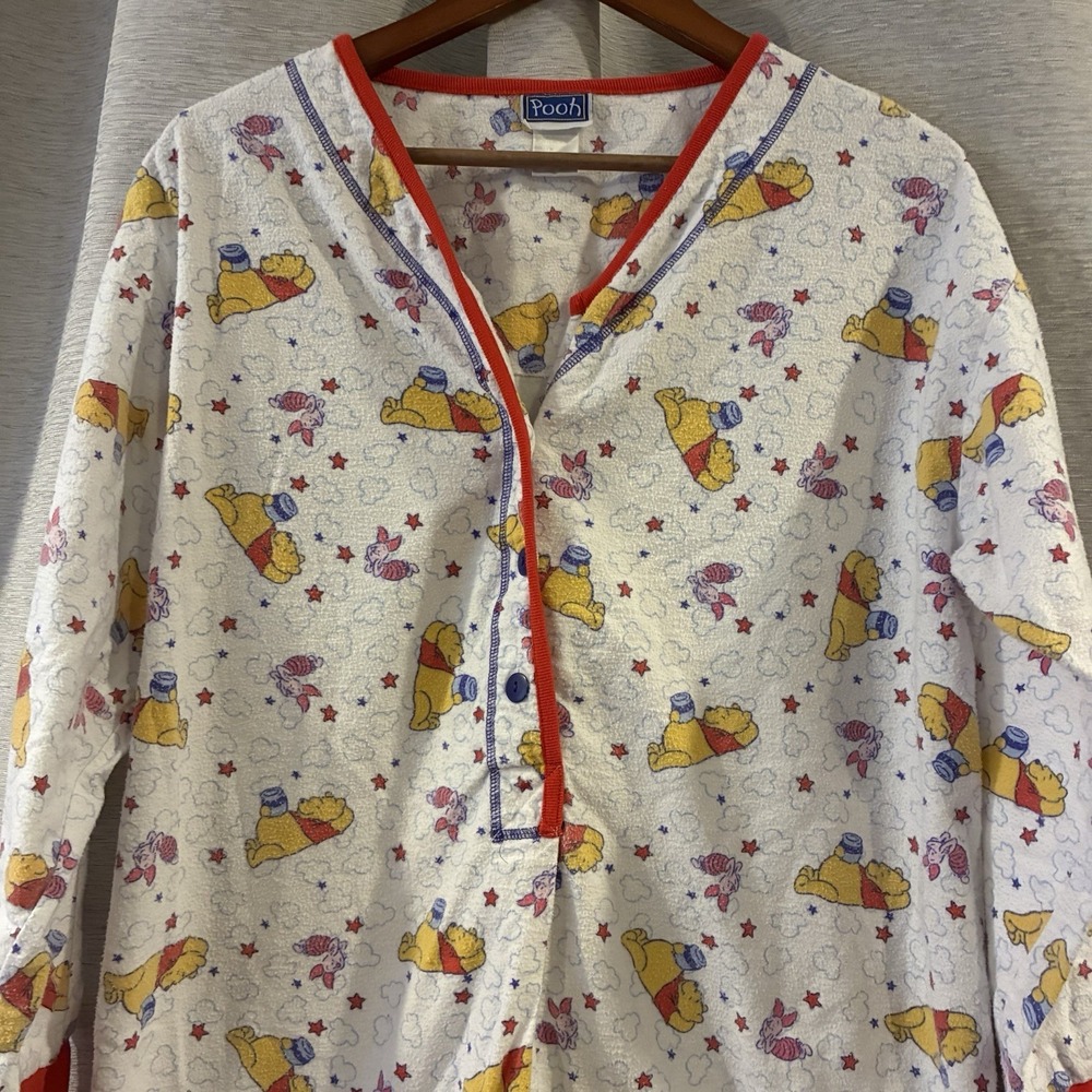 Vintage Disney Winnie the Pooh Plaid Flannel Nightgown Women's M Long Sleeve 90s - Picture 3 of 7